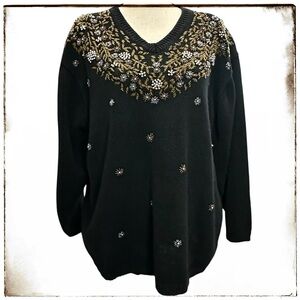 Western Connection II Sweater 3X Beaded V-Neck Black Vintage Knit